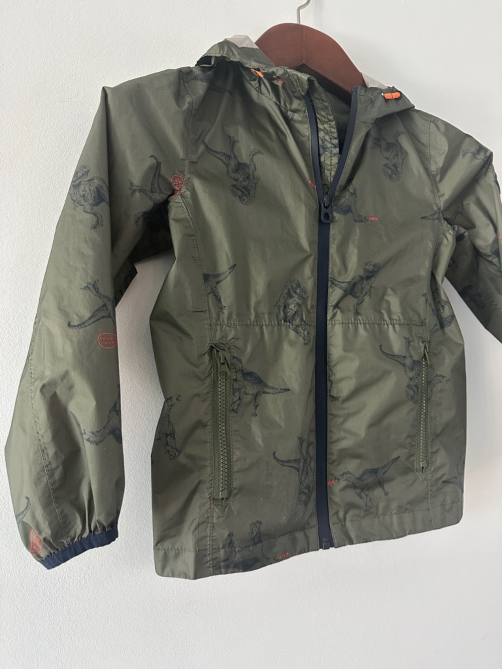 Joules Olive Green Dinosaur Print Hooded Raincoat - Picture 4 of 9